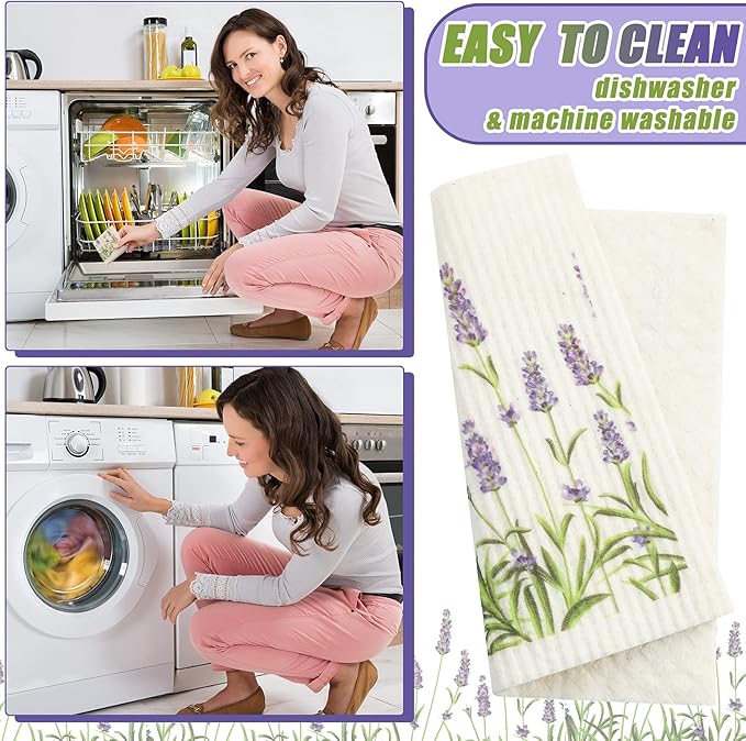 Remagr 6 Pcs Swedish Kitchen Dish Towels Kitchen Cloths Reusable Sponge Cleaning Cloths Absorbent Dish Cloth Quick Drying Washable Cleaning Wipes No Odor Hand Towel (Lavender)