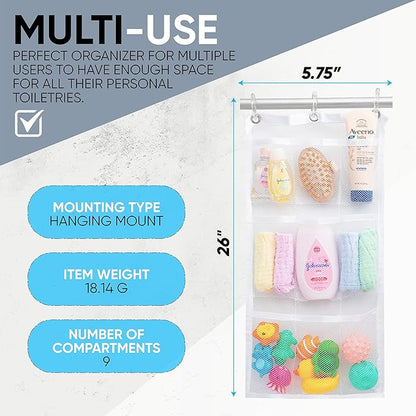 Handy Laundry Hanging Shower Organizer (2-Pack) - 9-Pocket - Mesh Caddy with Deep Storage Pockets for Organizing Bathroom Toiletries and Kids Bath Toys - Hang on Existing Shower Curtain Rings