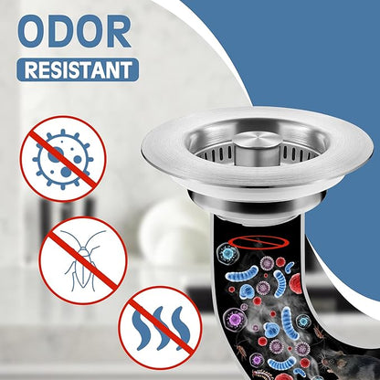 Kitchen Sink Drain Strainer 2 Pack, 304 Stainless Steel Pop Up Sink Stopper, Anti-Clogging Sink Drain Strainer for US Standard Kitchen Drain (SUS304 Brushed)
