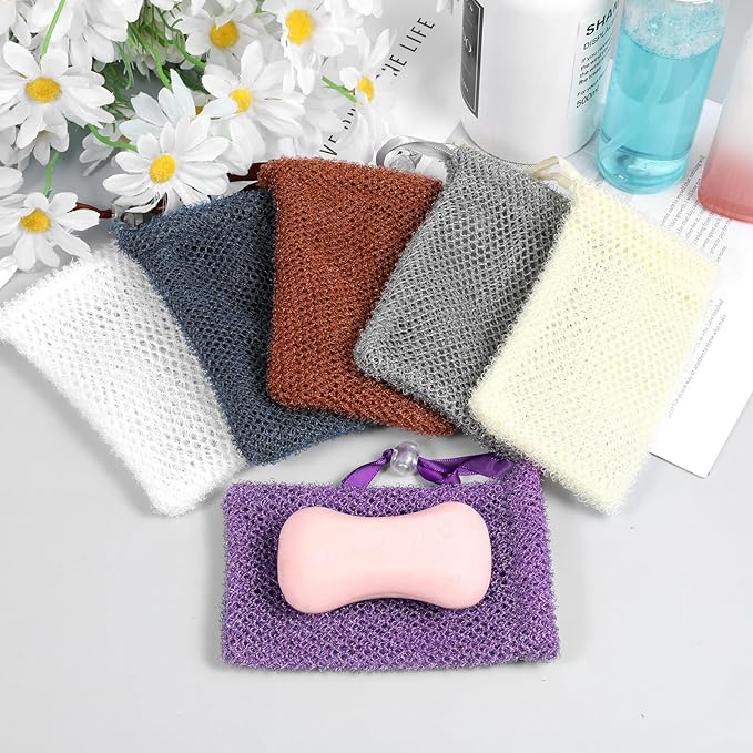 6 PCS Mesh Soap Bags, 5.5 x 3.5 in Mesh Soap Bags Hangable Bar Soaps Pouch Colorful Soaps Saver Bag with Drawstring Closure Exfoliating Mesh Shower Bag for Bath & Shower (6 Colors)