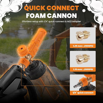 maXpeedingrods Foam Cannon for Pressure Washer, Wide Mouth Quick Release Car Wash Foam Gun with Adjustable Soap Cannon, Thick Snow Foam, 1/4'' Quick Connector, with 2 Orifice Nozzle (Transparent)