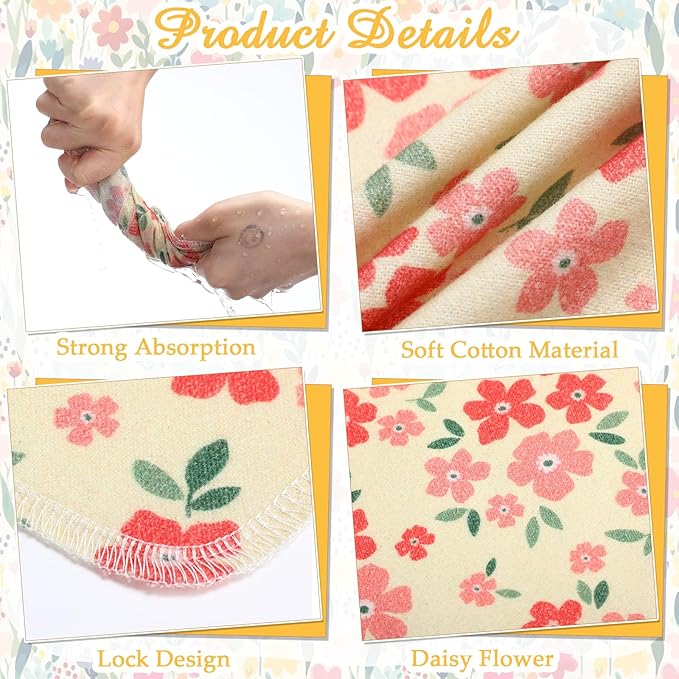 Tiamon 24 Pcs Reusable Paper Towels Roll Flower Kitchen Towels Absorbent Washable Cotton Cloth Dishtowels Paperless Wildflower Hand Dishcloths for Spring Home Kitchen Bathroom Cleaning Housewarming
