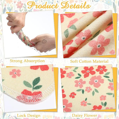 Tiamon 24 Pcs Reusable Paper Towels Roll Flower Kitchen Towels Absorbent Washable Cotton Cloth Dishtowels Paperless Wildflower Hand Dishcloths for Spring Home Kitchen Bathroom Cleaning Housewarming