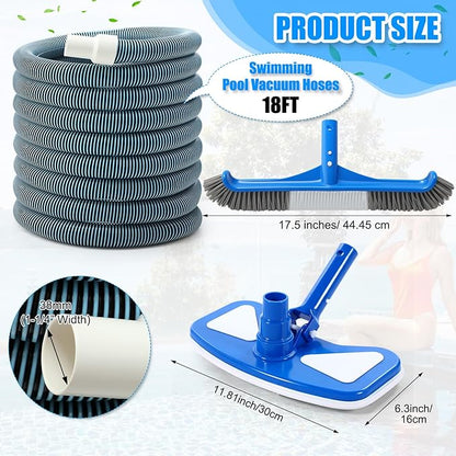 3 Pcs Pool Cleaning Kit Swimming Pool Vacuum Head Hoses 1-1/2" x 30ft with Swivel Wheel Vacuum Head and 14 '' Brush for Inground & Above Ground Pools Spas Ponds Cleaning Manual(Classic)