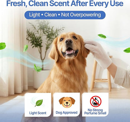 Pet Cleaning Glove Wipes for Dogs & Cats - Hypoallergenic Coconut Infused No-Rinse Dog Washing Gloves - Deodorizing Grooming Mitts - Puppy and Cat Cleaning Wipes - 20 Count