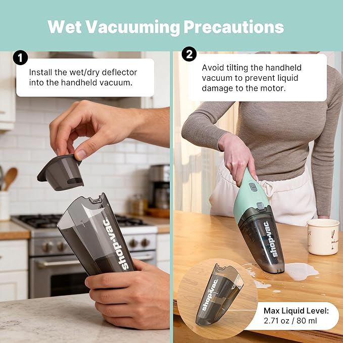 Shop-Vac Wet/Dry Handheld Vacuum, Powerful Small Vacuum Cordless Rechargeable, Wall-Mounted Hand Vac with Crevice Tool, Portable Vacuum for Home & Car, Lightweight & Compact, Green