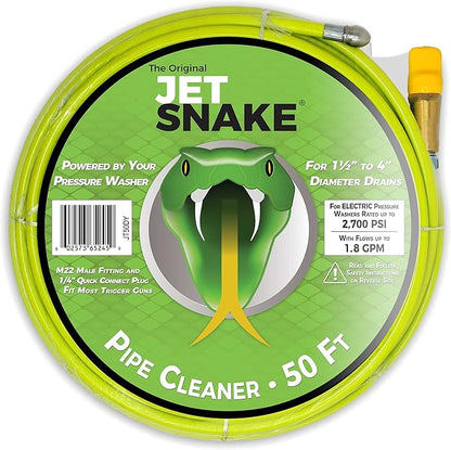 50 FT SEWER JETTER - Flexible Steel Braid - Complete and Ready to Use - For Your Electric Pressure Washer