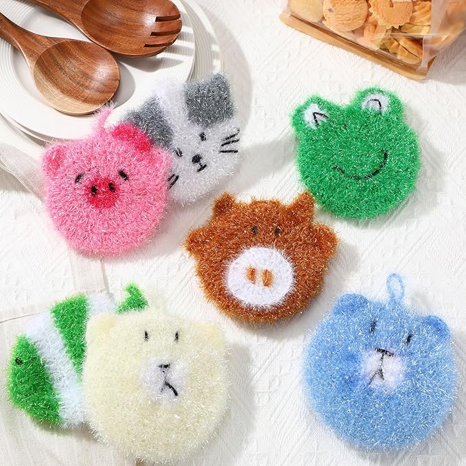 Mifoci 16 Pcs Animal Dish Scrubber Non Scratch Scrubbies for Dishes Double Layered Dish Washing Sponge Reusable Kitchen Scrubbers for Dishwashing, Cleaning Dishes, Cookware Tubs Sinks Bathroom
