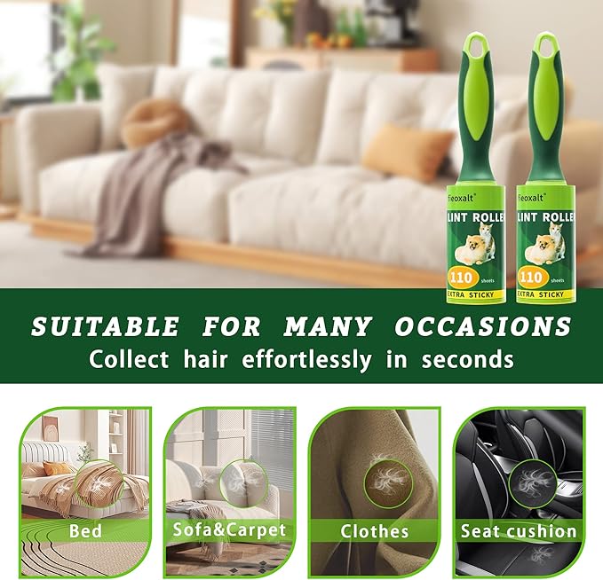 Lint Rollers for Pet Hair,440 Sheets 2 Handles with 4 Refills Lint Remover for Cat Dog Hair, Furniture,Clothes with Extra Sticky