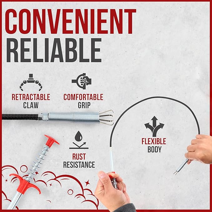 36" Snake Drain Clog Remover - Used as Hair Clog Remover for Sink, Shower, and Bathtub - Dryer Vent Cleaner, and as a Flexible Grabber Tool for Hard to Reach Places - By RAM-PRO