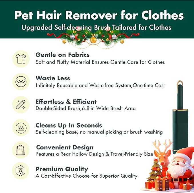 Reusable Pet Hair Remover for Clothes, Couch & Bedding, Self-Cleaning Lint Brush for Dog & Cat Hair