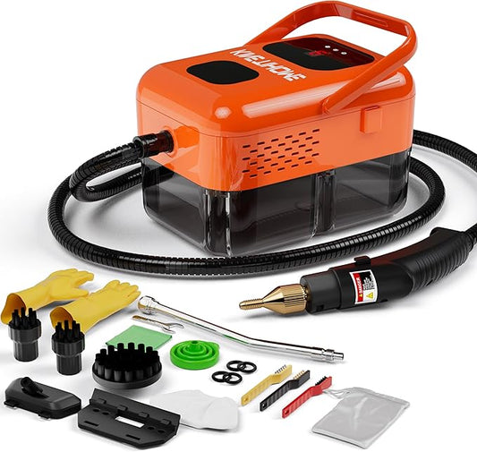 KINETIHOMEHigh-pressure steam cleaner, household steam cleaner for handheld use, convenient to carry, suitable for cleaning kitchen fumes, sofas, small air conditioners, etc. (orange)