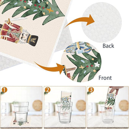 Nutcracker Christmas Swedish Dish Cloths - 6PCS Christmas Swedish Dishcloths for Kitchen, Fairy Themed Washing Reusable Dishes Towels, Xmas Washable Cleaning Sponge for Cleaning Fast Drying