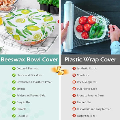 2 Large Reusable Beeswax Bowl Covers for Bread Proofing, 10/12 Inch Elastic Beeswax Wraps Cotton Cloth Sourdough Bowl Covers for Proofing Baskets, Mixer Bowls, Food Storage Containers