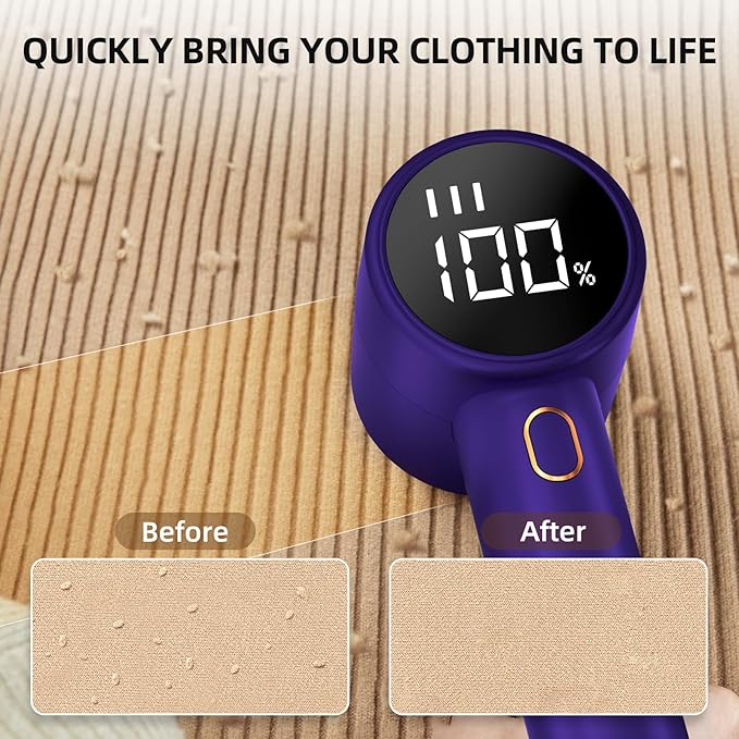 Fabric Shaver, Lint Remover Rechargeable, Electric Portable Sweater Defuzzer with 3 Speeds, 6 Leaf Blades, Digital LED Display to Remove Pilling for Clothes, Furniture, Sweater, Couch, Blanket