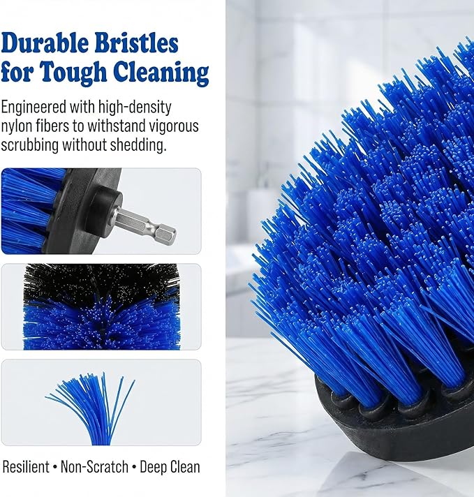 Drill Brush Attachment Set, 5 Pack Power Scrubber Cleaning Brush Kit with Extension Rod for Bathroom, Tub, Tile, Grout, Kitchen, Floor and Wheel Rims (Blue)