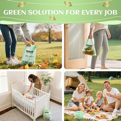 Compostable Trash Bags with Handles – 8 Gallon (30L), 60 Count | Premium Thick BPI & OK Compost Industrial Certified, Tall Slim-Fit Design for 5–8 Gallon Kitchen & Compost Bins