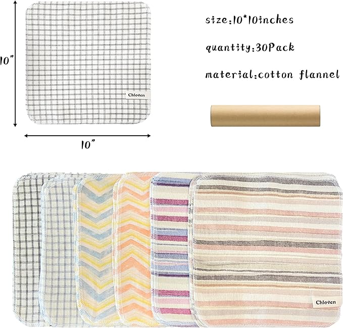 Chloven 30 Pack Reusable Paper Towels, Highly Absorbent Cotton Cloth Washable Paper Towels for Kitchen, Eco Friendly Paperless Towels & Napkins Alternative, Reusable Hand Towels Roll