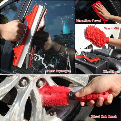 25Pcs Car Detailing Kit with Drill Brushes, Car Cleaning Kit for Interior Exterior, Wheel & Tire Brushes, Polishing Pads for Waxing, Auto Detailing Tools – Gift for Men Dad (25PCS)