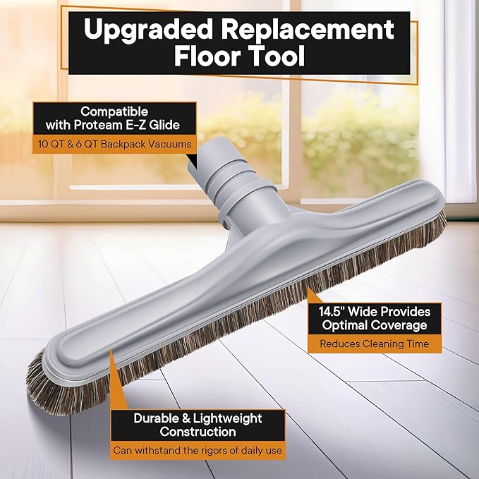 Replacement Floor Tool Compatible with ProTeam 101446 E-Z Glide Backpack Vacuum,Compatible with Hoover C2401, 14" Multi-Surface Brush for Commercial Cleaner(Horse Hair Brush,Gray)
