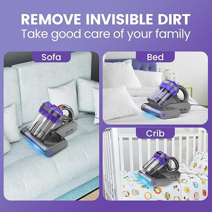 Mattress Vacuum Cleaner, Handheld Bed Vacuum Cleaner with 16Kpa Suction, 253.7nm UV-C Light & 149℉ Hot Air, 550W Double-Cup Handheld Vacuums