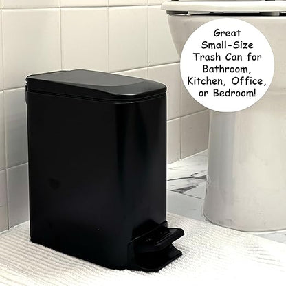 Homie Soft Close, Slim Trash Can 6 Liter / 1.6 Gallon with Anti - Bag Slip Liner and Lid, Use as Mini Garbage Basket, Slim Dust Bin, or Decor in Bathroom, Restroom, Kitchen, or Bedroom (Matte Black)