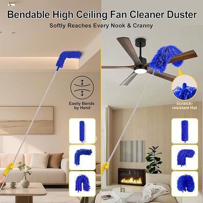 Tiumso Dusters for Cleaning,Microfiber Feather Duster 5-in-1 Kit, Duster with Extension Pole 100 Inches, Cobweb Duster, Microfiber Dusters for High Ceilings and Fans, Blinds and Cars