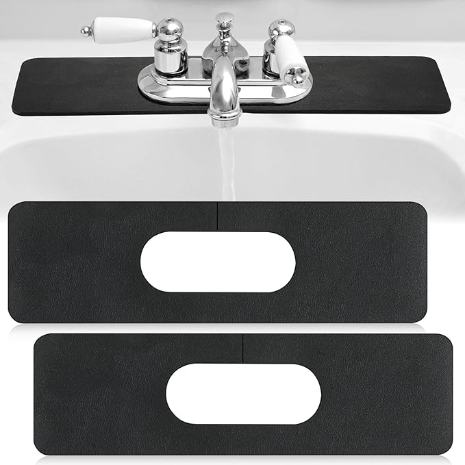 Tioncy 2 Pcs Faucet Mat Sink Splash Guard Oval-hole Oval Splash Pad for Kitchen Sink Oval Base Diatomite Faucet Mat for Bathroom Absorbent Mat Splatter Screens(Black)