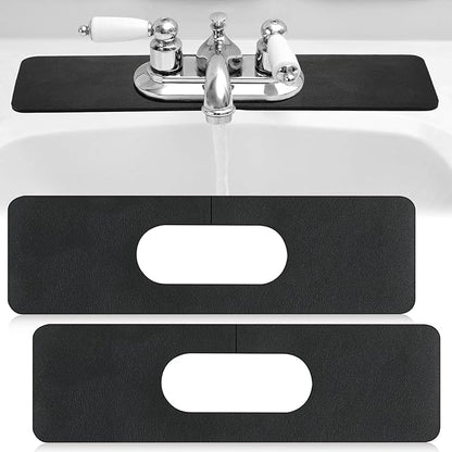 Tioncy 2 Pcs Faucet Mat Sink Splash Guard Oval-hole Oval Splash Pad for Kitchen Sink Oval Base Diatomite Faucet Mat for Bathroom Absorbent Mat Splatter Screens(Black)