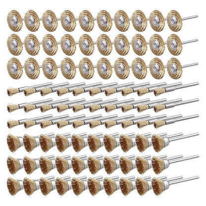 Rocaris 90 Pcs Wire Brushes Set, Brass Wire Wheels Pen Brushes Set Kit Accessories for Rotary Tool