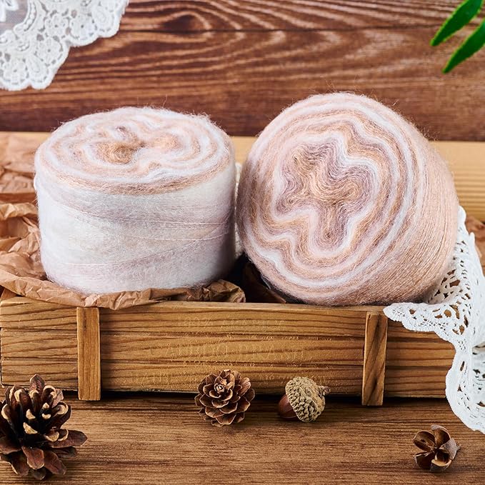 2 Roll Mohair Wool Yarn Soft for Crocheting Knitting Hand Washable Long Wool Yarn DIY Scarf Crochet Thread for Clothes Hats Sweater Scarf Craft Projects (Tan)