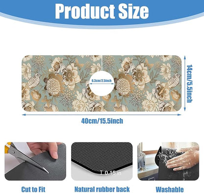 Sink Splash Guard Faucet Mat Peonies Bird and Butterflies Absorbent Fast Drying Mat Sink Gadgets Splash Guard Behind Faucet Drip Catcher for Kitchen Bathroom 15.5"X5.5"