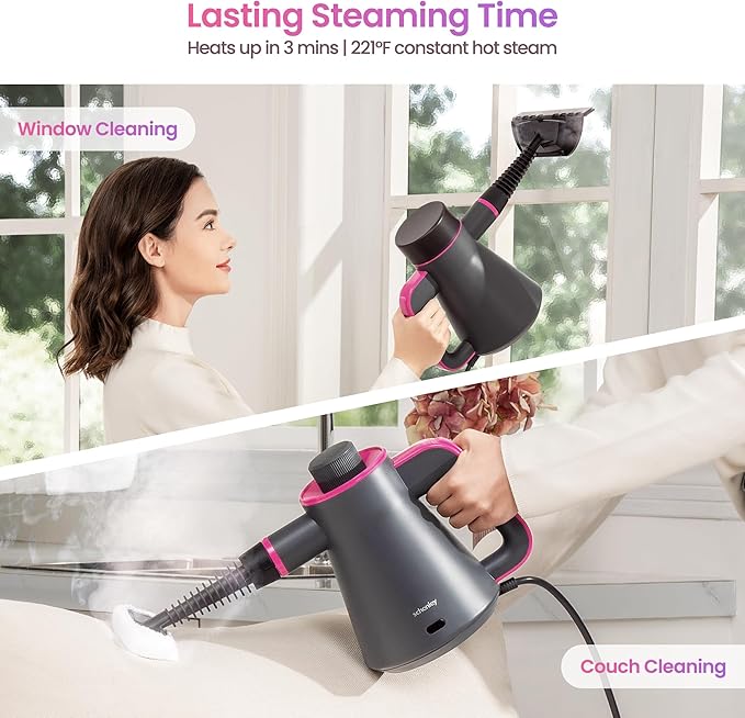 Schenley Portable Handheld Steam Cleaner, High-Pressure Design with Versatile Multi-Surface Accessories, Ideal for Upholstery, Stove, Tiles, Grout, and Auto Cleaning
