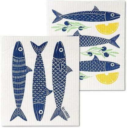 Abbott Collection Fish & Lemons Amazing Swedish Dish Cloths, Set of 2 - Cellulose/Cotton (6.5x8 L)