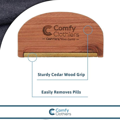 Comfy Clothiers Cedar Wood Cashmere Comb & Beech Wood Sweater Shaver Comb Combo Pack (One of Each Type) – Multi-Fabric Shaver Removes Pills, Fuzz and Lint from Garments