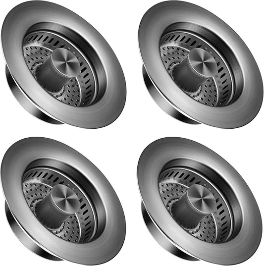 Kitchen Sink Drain Strainer 4 Pack, 304 Stainless Steel Pop Up Sink Stopper, Anti-Clogging Sink Drain Strainer for US Standard Kitchen Drain (Gunmetal Gray)