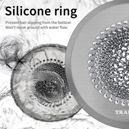 TRAPMATE Hair Catcher Shower Drain, Prevent Clogging Bathtub Drain Hair Catcher, Easy Clean 304 Stainless Steel Shower Drain Cover Protector for Bathroom Regular & Pop-up Drain (Light Gray)