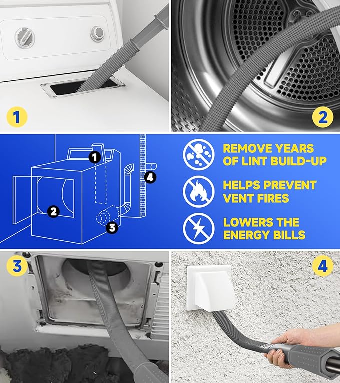 2 Pieces Dryer Vent Cleaner Kit - Flexible Dryer Lint Vacuum Attachment and Bendable Dryer Lint Brush - Lint Remover Compatible with All Vacuum Cleaner Laundry Room (Gray)