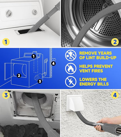 2 Pieces Dryer Vent Cleaner Kit - Flexible Dryer Lint Vacuum Attachment and Bendable Dryer Lint Brush - Lint Remover Compatible with All Vacuum Cleaner Laundry Room (Gray)