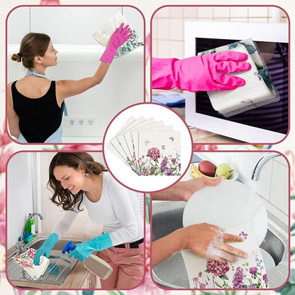 Sunnyray 12 Pcs Swedish Kitchen Dish Towels Dishcloth Reusable Sponge Cleaning Cloth Kitchen Towels Absorbent Washable Dish Cloth Drying Hand Towel(Multicolor, Wildflowers)
