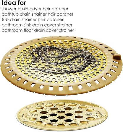 Seatery 2PCS Hair Catcher Shower Drain/Strainer/Cover/Filter/Trap, Bathtub Drain Cover Hair Catcher, Hair Stopper for Bathroom Sink/Floor Drain, Stainless Steel and Silicone Drain Strainer, Gold