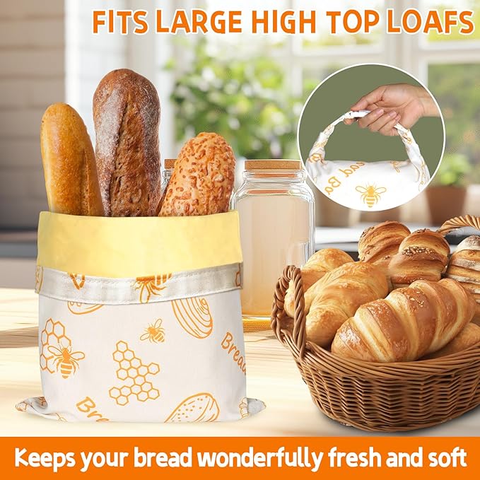 2-Pack Reusable Beeswax Bread Bags for Homemade Sourdough | XL 17x12 Inch Cotton Food Storage Bag Keeps Fresh Longer | Breathable Eco-Friendly Wrap for Boules & Loaves