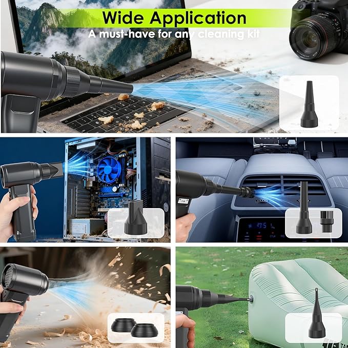 Electric Compressed Air Duster, 300,000RPM Cordless Air Blower for Dust Removal, Duster/Vacuum 2-in-1 with 10 Speeds, 20000mAh Rechargeable & 4 Nozzles Dust Blower for PC, Keyboard, Car, Outdoor