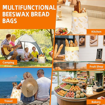 2-Pack Reusable Beeswax Bread Bags for Homemade Sourdough | XL 17x12 Inch Cotton Food Storage Bag Keeps Fresh Longer | Breathable Eco-Friendly Wrap for Boules & Loaves