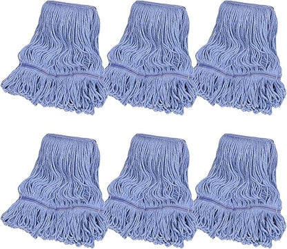 6 Pack Commercial Mop Head Replacement, Heavy Duty Mop Head Commercial Replacement for General and Floor Cleaning, Wet Industrial Blue Cotton Looped End String Head Refill (Blue)
