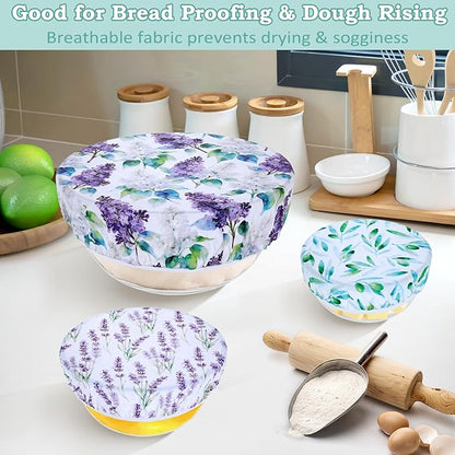 5-Size Reusable Beeswax Bowl Covers for Bread Proofing, Cotton Cloth Flexible Beeswax Wraps for Food Storage(Lilacs)