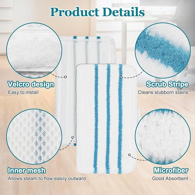 4Pack Steam Mop Pads Replacement for Black+Decker Steam Mop SM1600, SM1610, SM1620, HSM13E1, HSMC1300FX, HSMC1321, HSMC1361SG Cleaner Black and Decker Steam Mop Replacement Pads