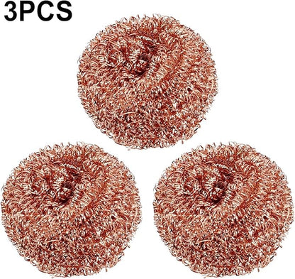 3 Pack Copper-Plated Wire Scourer Balls for Kitchen Cleaning, Metal Scrubbers for Pots, Pans, Grill, and Tough Stain Removal