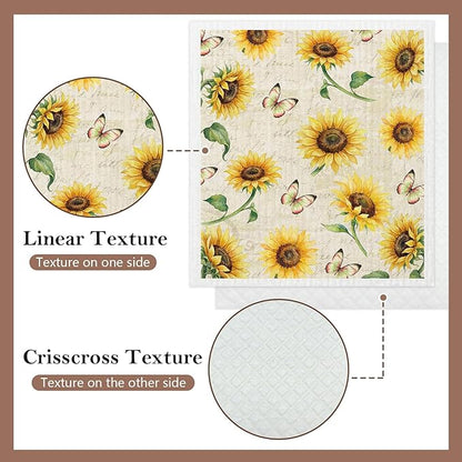 5 Pack Mixed Colorful Sunflower Swedish Kitchen Dishcloths Dish Towels, Farmhouse Sunflower Dish Towels, Swedish Dishcloth, Paper Towels Reusable, Dish Cloth Towel Cleaning Wipe for Kitchen