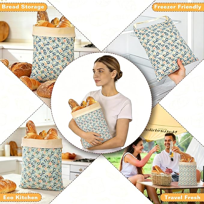 2 Pack XL Reusable Beeswax Bread Bags for Sourdough Baking, Organic Waxed Lined, Cotton Bread Bags for Homemade Bread, Food-Storage Bag to Keep Fresh